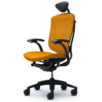 CM12BB FGF1 |オカムラ コンテッサ チェア 小型ヘッドレスト付 固定肘 背メッシュ座クッション ブラック×ネオブラック マンゴーイエロー（直送品）