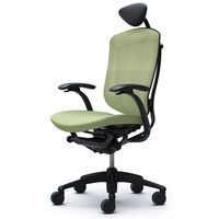 CM12BB FGF6 |オカムラ コンテッサ チェア 小型ヘッドレスト付 固定肘 背メッシュ座クッション ブラック×ネオブラック ピスタチオグリーン（直送品）