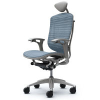 CM51SG FBH5 |オカムラ コンテッサ オフィスチェア 小型ヘッドレスト付 可動肘付 メッシュ シルバー×ネオグレー ライトブルー（直送品）