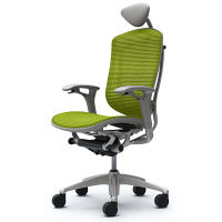 CM51SG FBH6 |オカムラ コンテッサ オフィスチェア 小型ヘッドレスト付 可動肘付 メッシュ シルバー×ネオグレー ライムグリーン（直送品）