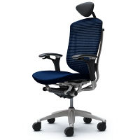CM52SB FBF4 |オカムラ コンテッサ チェア 小型ヘッドレスト付 可動肘 背メッシュ座クッション シルバー×ネオブラック ダークブルー（直送品）