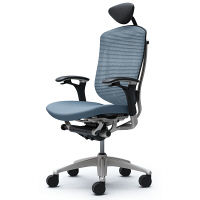 CM52SB FBF5 |オカムラ コンテッサ チェア 小型ヘッドレスト付 可動肘 背メッシュ座クッション シルバー×ネオブラック ライトブルー（直送品）