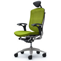 CM52SB FBF6 |オカムラ コンテッサ チェア 小型ヘッドレスト付 可動肘 背メッシュ座クッション シルバー×ネオブラック ライムグリーン（直送品）