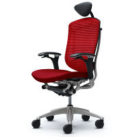 CM52SB FBF9 |オカムラ コンテッサ オフィスチェア 小型ヘッドレスト付 可動肘 背メッシュ座クッション シルバー×ネオブラック レッド（直送品）