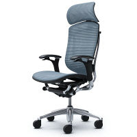 CM91AB FBH5 |オカムラ コンテッサ オフィスチェア 大型ヘッドレスト付 可動肘 メッシュ ポリッシュ×ネオブラック ライトブルー（直送品）