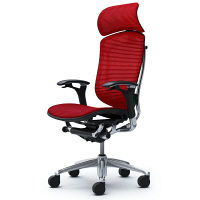 CM91AB FBH9 |オカムラ コンテッサ オフィスチェア 大型ヘッドレスト付 可動肘付 メッシュ ポリッシュフレーム ネオブラックボディ レッド（直送品）