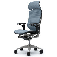 CM91SB FBH5 |オカムラ コンテッサ オフィスチェア 大型ヘッドレスト付 可動肘付 メッシュ シルバー×ネオブラック ライトブルー（直送品）