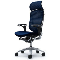 CM92AB FBF4 |オカムラ コンテッサ チェア 大型ヘッドレスト付 可動肘 背メッシュ座クッション ポリッシュ×ネオブラック ダークブルー（直送品）