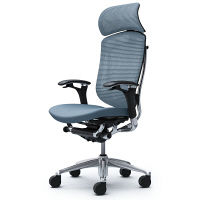 CM92AB FBF5 |オカムラ コンテッサ チェア 大型ヘッドレスト付 可動肘 背メッシュ座クッション ポリッシュ×ネオブラック ライトブルー（直送品）