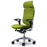CM92AB FBF6 |オカムラ コンテッサ チェア 大型ヘッドレスト付 可動肘 背メッシュ座クッション ポリッシュ×ネオブラック ライムグリーン（直送品）
