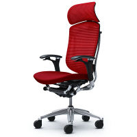 CM92AB FBF9 |オカムラ コンテッサ オフィスチェア 大型ヘッドレスト付 可動肘 背メッシュ座クッション ポリッシュ×ネオブラック レッド（直送品）