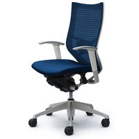 CP85DZ FEF4 |オカムラ バロン ハイバック ランバーサポート 可動肘 背スタンダード・座クッション シルバー×ホワイト ミディアムブルー （直送品）