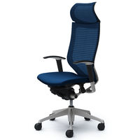 CP87DR FEF4 バロン チェア EXハイバック 固定ヘッドレスト 可動肘 背スタンダード・座クッション シルバー×ブラック ミディアムブルー（直送品）