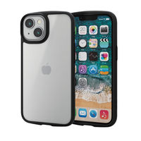 iPhone14/13 ケース カバー ハイブリッド 背面ガラスマットクリア 指紋防止 高透明 ブラック エレコム 1個（直送品）