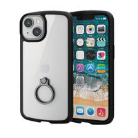 iPhone14/13 ケース カバー ハイブリッド リング付 スタンド機能付 背面クリア ブラック エレコム 1個（直送品）