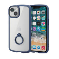 iPhone14/13 ケース カバー ハイブリッド リング付 スタンド機能付 背面クリア ネイビー エレコム 1個（直送品）