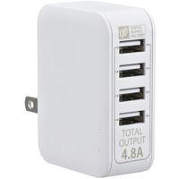 オーム電機 ACアダプター USB電源タップ 4ポート ホワイト_ MAV-AU48-W 1個（直送品）
