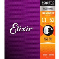 Elixir エリクサー アコースティックギター弦 NANOWEB コーティング弦 ブロンズ Custom Light 011-052（直送品）