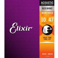 Elixir エリクサー アコースティックギター弦 NANOWEB コーティング弦 ブロンズ Ex.Light 010-047 #11002（直送品）