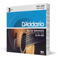 D'Addario ダダリオ アコースティックギター弦 ブロンズ Light .012-.053 EJ11-3D 3set入りパック（直送品）