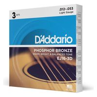 D'Addario ダダリオ アコースティックギター弦 フォスファーブロンズ Light .012-.053 EJ16-3D 3setパック（直送品）