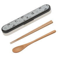 ナカノ コンビセット 箸 スプーン 木製 ネコ ハッピーキャット モノトーン 黒 368606 1個（取寄品）