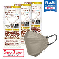 3D立体型マスク 5枚入 ワイド ダークグレー/黒 3袋セット カラフル GBY-AS 1セット（3袋） エスパック（直送品）