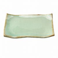 アースモス 小皿 ビードロ灰釉茶渕 タタラ型7.0寸長角皿 [4個入] vac-202-04018（直送品）