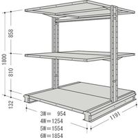 NF スチール製軽中量ボルトレス棚 キャンチラック複式増結1連 間口1854×奥行1191×高さ1800mm 3段 CR66L-W3B 1台（直送品）