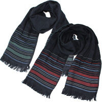 【アウトレット】日本製 ガーゼマフラー2枚セット ブラックボーダー MZ020804 林 1袋（2枚：2色入×各1枚）