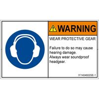 PL警告表示ラベル（ISO準拠）│指示事項:耳の保護具を着用│IY1404602│警告│Sサイズ│英語（ヨコ）│16枚（直送品）