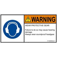 PL警告表示ラベル（ISO準拠）│指示事項:耳の保護具を着用│IY1404602│警告│Lサイズ│英語（ヨコ）│6枚（直送品）