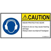 PL警告表示ラベル（ISO準拠）│指示事項:耳の保護具を着用│IY1404601│注意│Lサイズ│英語（ヨコ）│6枚（直送品）