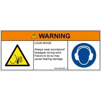 PL警告表示ラベル（ISO準拠）│騒音による危険:突然の騒音│ID0105622│警告│Sサイズ│英語（マルチシンボルマーク）│8枚（直送品）