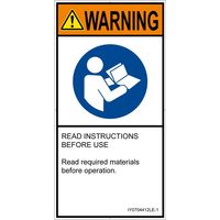 PL警告表示ラベル（ISO準拠）│指示事項:マニュアル/小冊子を参照│IY0704412│警告│Lサイズ