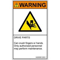 PL警告表示ラベル（ISO準拠）│機械的な危険:押しつぶし│IA0606612│警告│Sサイズ