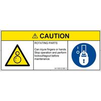 PL警告表示ラベル（ISO準拠）│機械的な危険:引き込み（逆回転ローラ）│IA1100121│注意│Sサイズ