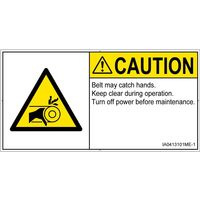 PL警告表示ラベル（ISO準拠）│機械的な危険:引き込み（ベルト）│IA0413101│注意│Mサイズ│英語（ヨコ）│10枚（直送品）