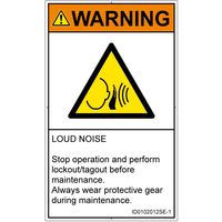 PL警告表示ラベル（ISO準拠）│騒音による危険:突然の騒音│ID0102012│警告│Sサイズ│英語（タテ）│16枚（直送品）