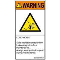 PL警告表示ラベル（ISO準拠）│騒音による危険:突然の騒音│ID0102012│警告│Mサイズ│英語（タテ）│10枚（直送品）