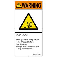 PL警告表示ラベル（ISO準拠）│騒音による危険:突然の騒音│ID0102012│警告│Lサイズ│英語（タテ）│6枚（直送品）