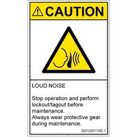 PL警告表示ラベル（ISO準拠）│騒音による危険:突然の騒音│ID0102011│注意│Sサイズ│英語（タテ）│16枚（直送品）