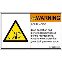 PL警告表示ラベル（ISO準拠）│騒音による危険:突然の騒音│ID0102002│警告│Sサイズ│英語（ヨコ）│16枚（直送品）