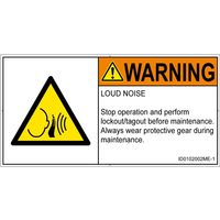 PL警告表示ラベル（ISO準拠）│騒音による危険:突然の騒音│ID0102002│警告│Mサイズ│英語（ヨコ）│10枚（直送品）