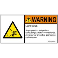 PL警告表示ラベル（ISO準拠）│騒音による危険:突然の騒音│ID0102002│警告│Lサイズ│英語（ヨコ）│6枚（直送品）