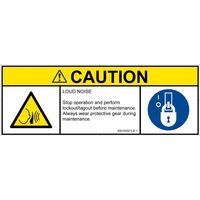 PL警告表示ラベル（ISO準拠）│騒音による危険:突然の騒音│ID0102021│注意│Lサイズ│英語（マルチシンボルマーク）│4枚（直送品）