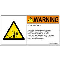 PL警告表示ラベル（ISO準拠）│騒音による危険:突然の騒音│ID0105602│警告│Mサイズ│英語（ヨコ）│10枚（直送品）