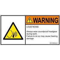 PL警告表示ラベル（ISO準拠）│騒音による危険:突然の騒音│ID0105602│警告│Lサイズ│英語（ヨコ）│6枚（直送品）