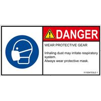 PL警告表示ラベル（ISO準拠）│指示事項:マスクを着用│IY1004703│危険│Lサイズ│英語（ヨコ）│6枚（直送品）