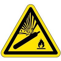 PL警告表示ラベル（ISO準拠）│作業環境の危険:高圧シリンダーの高温/落下│IH03│シンボルマーク